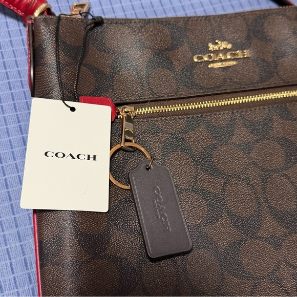 🌼 COACH 🌺 Rowan File Bag Signature Brown and Red Crossbody leather strap - Picture 14 of 16